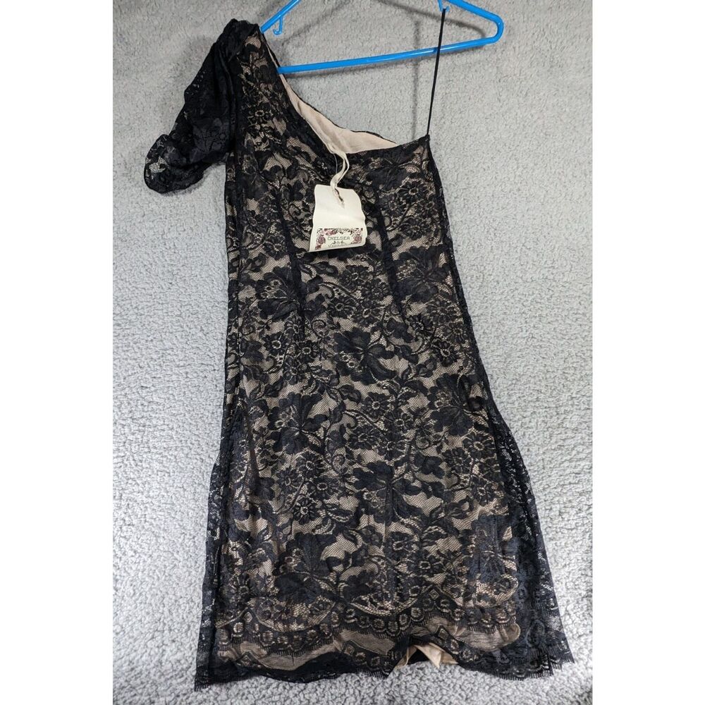 Chelsea & Violet Dress Womens Small Black Lace One Shoulder Cocktail Party NEW